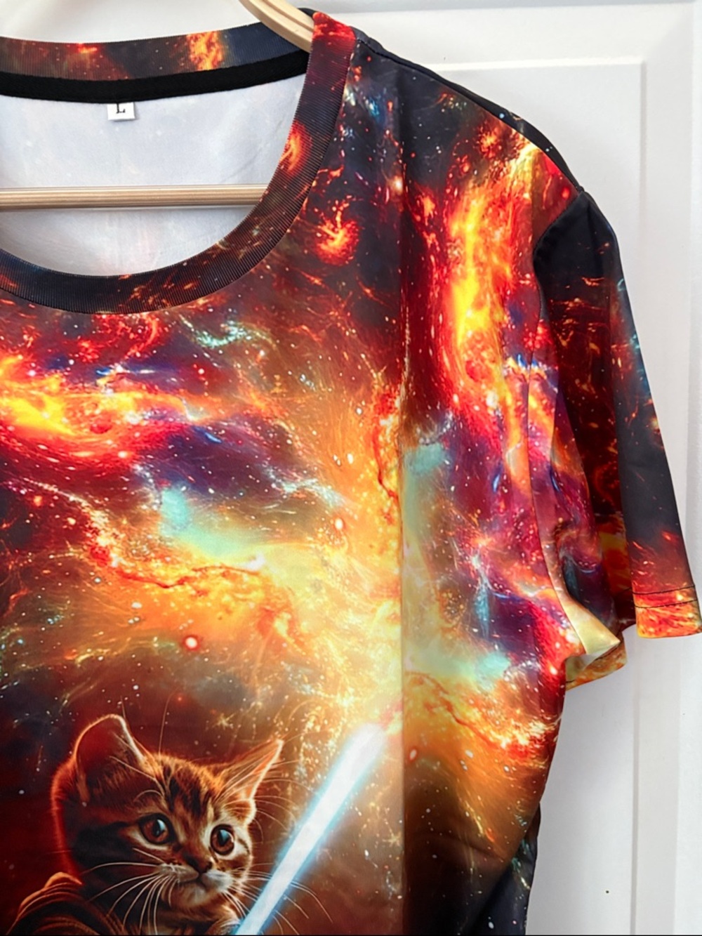 Galaxy Cat Lightsaber T-Shirt - Brown/Multicolor - Picture 5 of 9